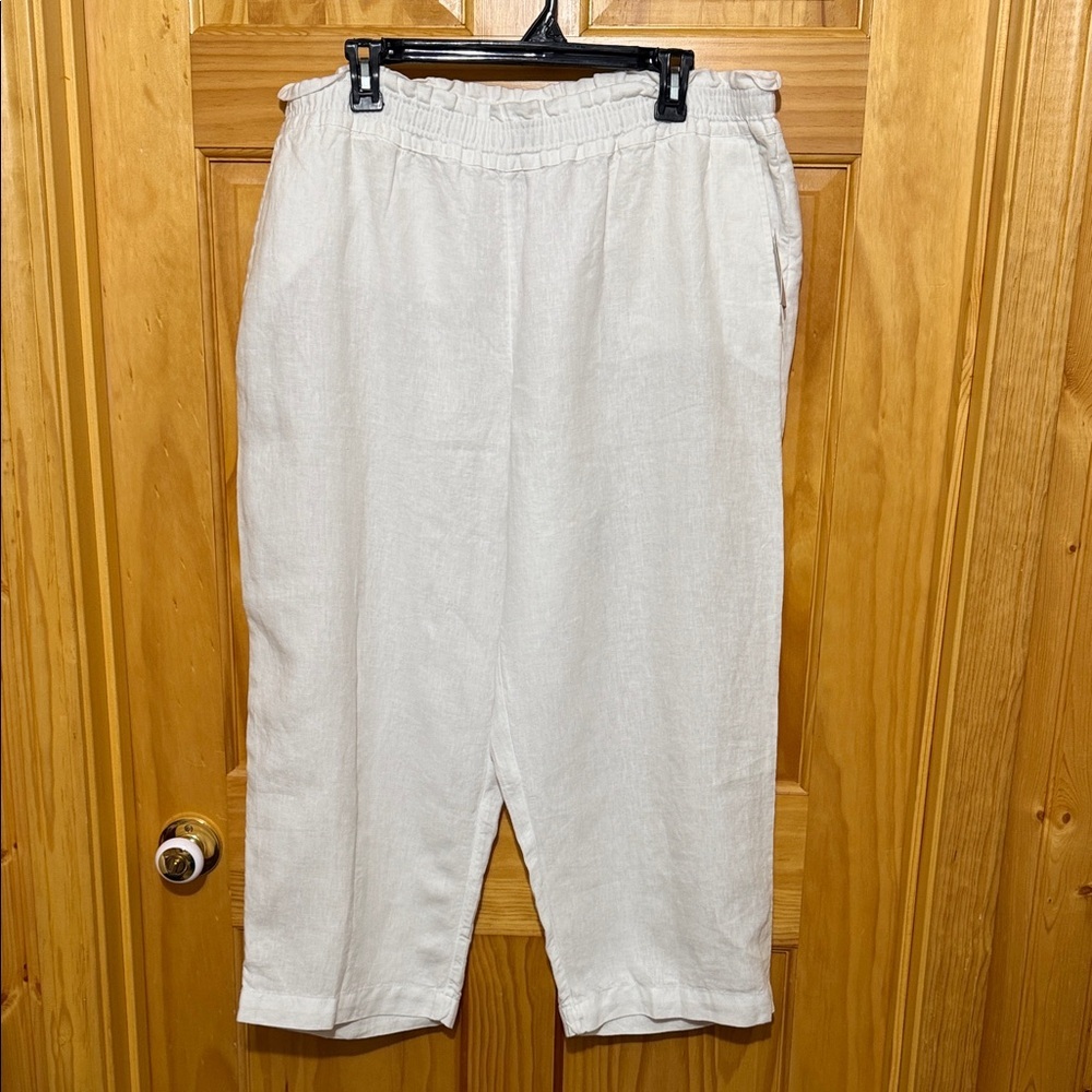 Charter Club Luxury Linen XL White Pull On Wide Leg Cropped Pants. NWT